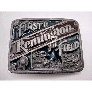 WA25120 *NOS* VINTAGE 1989 **REMINGTON** FIREARMS FIRST IN THE FIELD GUN BUCKLE